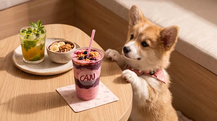 Cachorrinho de olho num açaí Caju