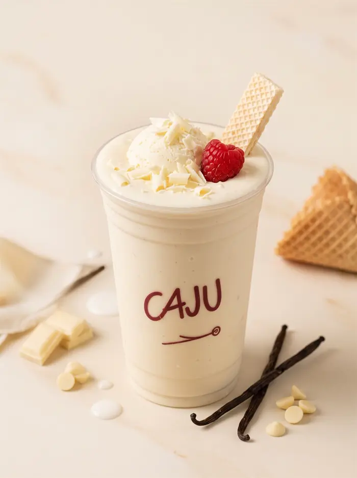 Shake de chocolate branco com baunilha e framboesa